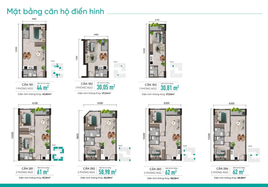 Mặt bằng các loại căn hộ điển hình