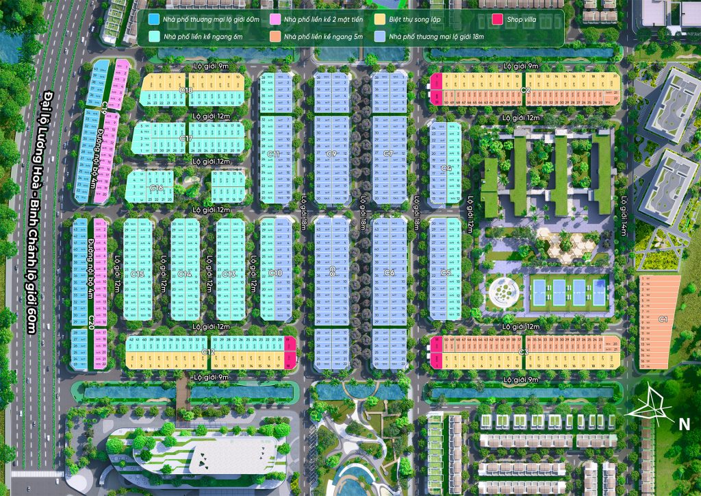 Mặt bằng phân khu RiverPark LA Home với hệ kênh sinh thái